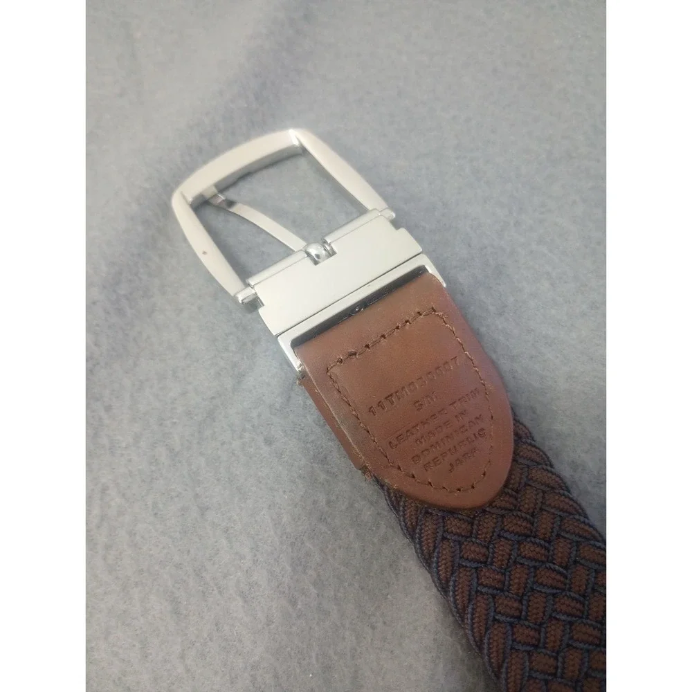 Tommy Bahama Braided Genuine Leather Trim Belt Blue Brown Size S / M Adjustable